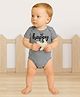 Kidbea Organic Cotton Knit Half Sleeves Striped & Happy Text Printed Onesie - Grey