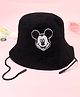 Babyhug Disney Cotton Woven Summer Bucket Cap With Micky Mouse Embroidery Black - Diameter 21 cm