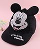 Babyhug Disney Cotton Woven Summer Cap With Mickey Mouse Graphics & Ear Applique Black - Diameter 20 cm