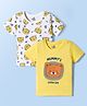 Doodle Poodle 100% Cotton Knit Half Sleeves T-Shirts with Lion Print Pack of 2 - Yellow & White