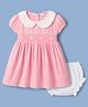 Babyhug Cotton Woven Half Sleeves Embroidered Frock With Bloomer - Pink