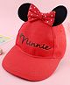 Babyhug Disney Cotton Woven Summer Cap With Minnie Mouse Graphics & Ear & Bow Applique Red - Diameter 20 cm