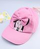 Babyhug Disney Cotton Woven Summer Cap With Minnie Mouse Graphics & Bow Applique Pink - Diameter 17.5 cm