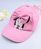 Babyhug Disney Cotton Woven Summer Cap With Minnie Mouse Graphics & Bow Applique Pink - Diameter 17 cm