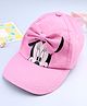 Babyhug Disney Cotton Woven Summer Cap With Minnie Mouse Graphics & Bow Applique Pink - Diameter 18 cm