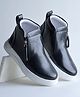 NZS Solid Zipper Closure Vegan Leather Shoes - Black