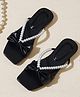 NZS Faux Pearl Embellished Bow Applique Detailed Sandals -  Black