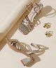NZS Animal Printed Net Detailed Buckle Closure Heel Sandals - Golden