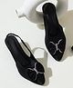 NZS Bow Applique Detailed Stone Embellished Slingback Heel Sandals - Black