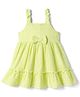 Babyhug Cotton Woven Sleeveless Frock With Bow Applique - Lime Green