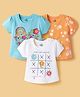 Doodle Poodle Single Jersey Knit Half Sleeves T-Shirts With Floral Print Pack of 3 - White Orange & Blue