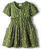 Babyhug Cotton Woven Half Sleeves Floral Printed Flared Frock with Smoking Detailing - Green