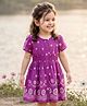 Babyhug Cotton Woven Half Sleeves Floral Printed Flared Frock with Smoking Detailing - Dark Pink
