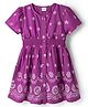 Babyhug Cotton Woven Half Sleeves Floral Printed Flared Frock with Smoking Detailing - Dark Pink