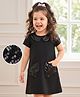 Kookie Kids Woven Half Sleeves Hearts Sequinned Party Wear Frock - Black