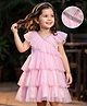 Kookie Kids Woven Frill Sleeves Solid Colour Layered Party Dress with Lace Detailing - Baby Pink