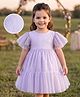 Kookie Kids Woven Half Flutter  Sleeves Solid Colour Tiered Party Dress with Floral Detailing - Lavender
