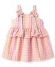 Babyhug Cotton Woven Sleeveless Checked Frock With Bow Applique - Multicolor