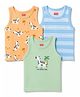 Babyhug 100% Cotton Knit Sleeveless Striped & Zebra Printed Anti Bacterial Sando Vests Pack Of 3 - Light Blue Orange & Green