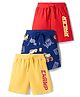 Doodle Poodle 100% Cotton Knit Knee Length Shorts with Racing Print Pack of 3 - Yellow Navy Blue & Red