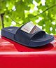 TRV Brand Name Printed & Colour Blocked Anti Slip Sliders - Blue