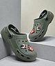 TRV Bowling Applique Detailed Perforated Slingback Clogs - Olive Green