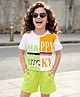 OLLINGTON ST. Cotton Knit Half Sleeves T-Shirt With Print &  Shorts Set - White & Green