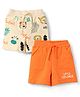 Doodle Poodle 100% Cotton Knit Knee Length Shorts with Animal Print Pack of 2 - Peach & Cream