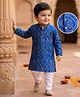 EARTHY TOUCH 100% Cotton Knit Full Sleeves Floral Printed Kurta & Pyjama Set - Navy Blue