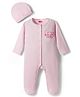 Babyhug Cotton Knit Full Sleeves Front Open Text Printed Footed Sleepsuit with Cap - Dark Pink