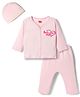 Babyhug Full Sleeves T-Shirt & Pyjama Night-Suit With Cap & Text Print - Pink