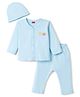 Babyhug Full Sleeves T-Shirt & Pyjama Night-Suit With Cap & Text Print - Blue