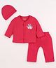 Babyhug Full Sleeves T-Shirt & Pyjama Night-Suit With Cap & Text Print - Pink