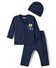 Babyhug Cotton Knit Full Sleeves T-Shirt & Pyjama Night Suit With Peach Print & Cap - Navy Blue