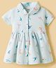 CUCUMBER Sinker Knit Half Sleeves Frock with Bird Print - Light Blue