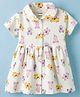 CUCUMBER Sinker Knit Half Sleeves Teddy Bear Printed Shirt Style Frock - Cream