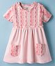 CUCUMBER Sinker Knit Half Sleeves Heart Printed Frock with Pocket Detailing - Baby Pink