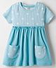 CUCUMBER Sinker Knit Half Sleeves Star Printed Frock with Attached Pockets - Light Blue
