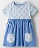 CUCUMBER Sinker Knit Half Sleeves Bow Printed Frock with Attached Pockets - Blue