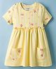 CUCUMBER Sinker Knit Half Sleeves Striped Floral & Heart Printed Frock with Pocket Detailing - Lemon