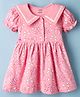 CUCUMBER Sinker Knit Half Puffed Sleeves Bow Printed Shirt Style Frock - Peach