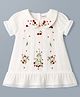 Babyhug 100% Cotton Woven Half Sleeves Floral Embroidered Frock With Lace Detailing - White