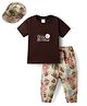 Dapper Dudes Knit Half Sleeves Text Printed T-Shirt & Lounge Pant Set with Cap - Light Green