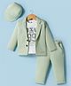 Dapper Dudes Woven Full Sleeves Textured Blazer With Typographic Tee Cap & Trouser Set - Light Green