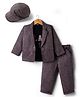 Dapper Dudes Woven Full Sleeves Textured Blazer With Typographic Tee Cap & Trouser Set - Dark Pink