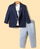 Dapper Dudes Woven Full Sleeves Solid Blazer With Typographic Tee & Trouser Set - Navy Blue