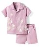 Dapper Dudes Knit Half Sleeves Trees & Duck Printed Shirt & Shorts Set - Lavender