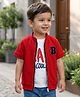 Babyhug Knitted Half Sleeves Jacket With Text Printed Inner Tee - Red