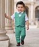Babyhug Knit Full Sleeves Stretchable Solid 3 Piece Party Suit With Bow - Mint