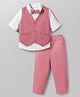 Babyhug Knit Full Sleeves Stretchable Solid 3 Piece Party Suit With Bow - Pink
